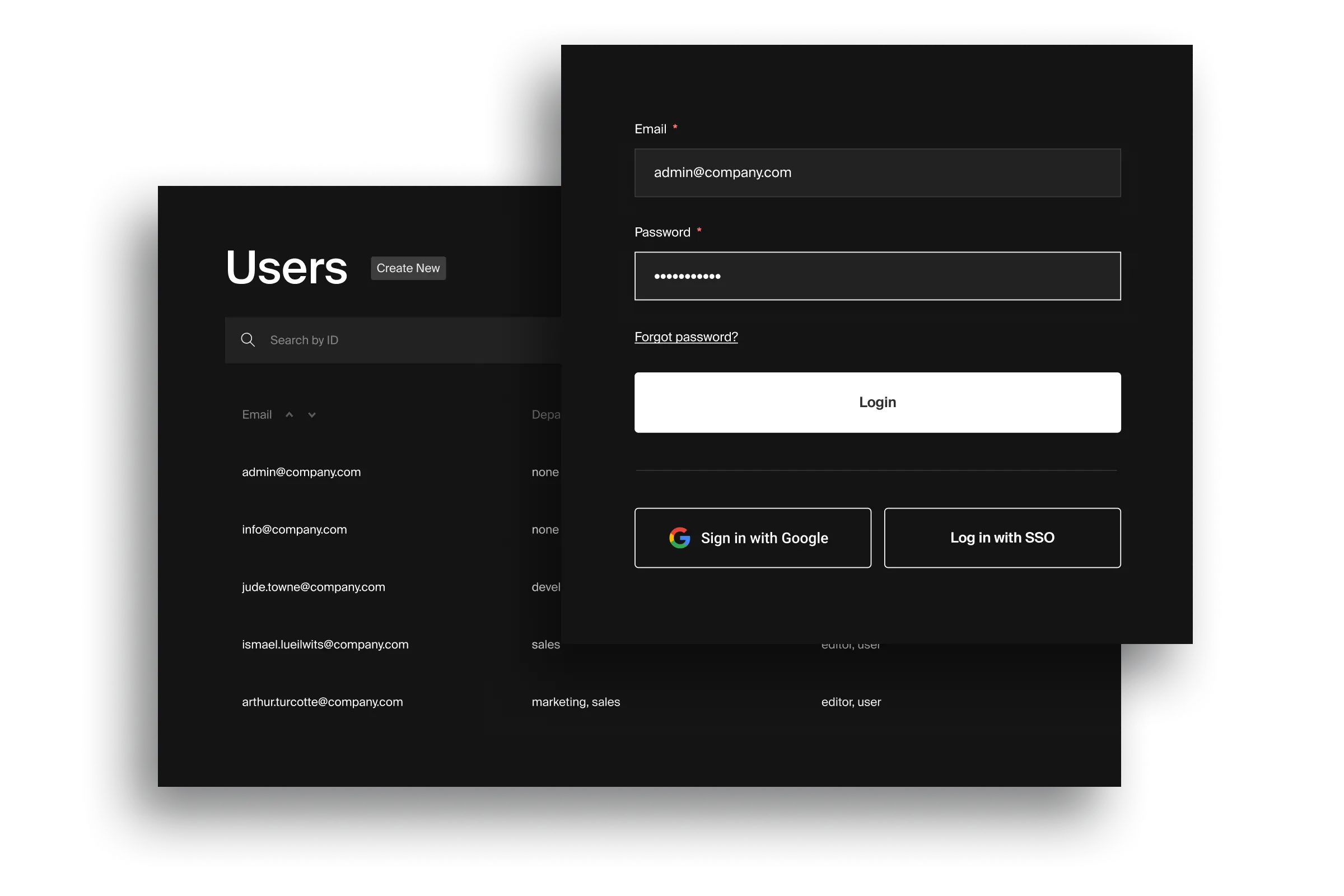 A users list and a sso login modal.