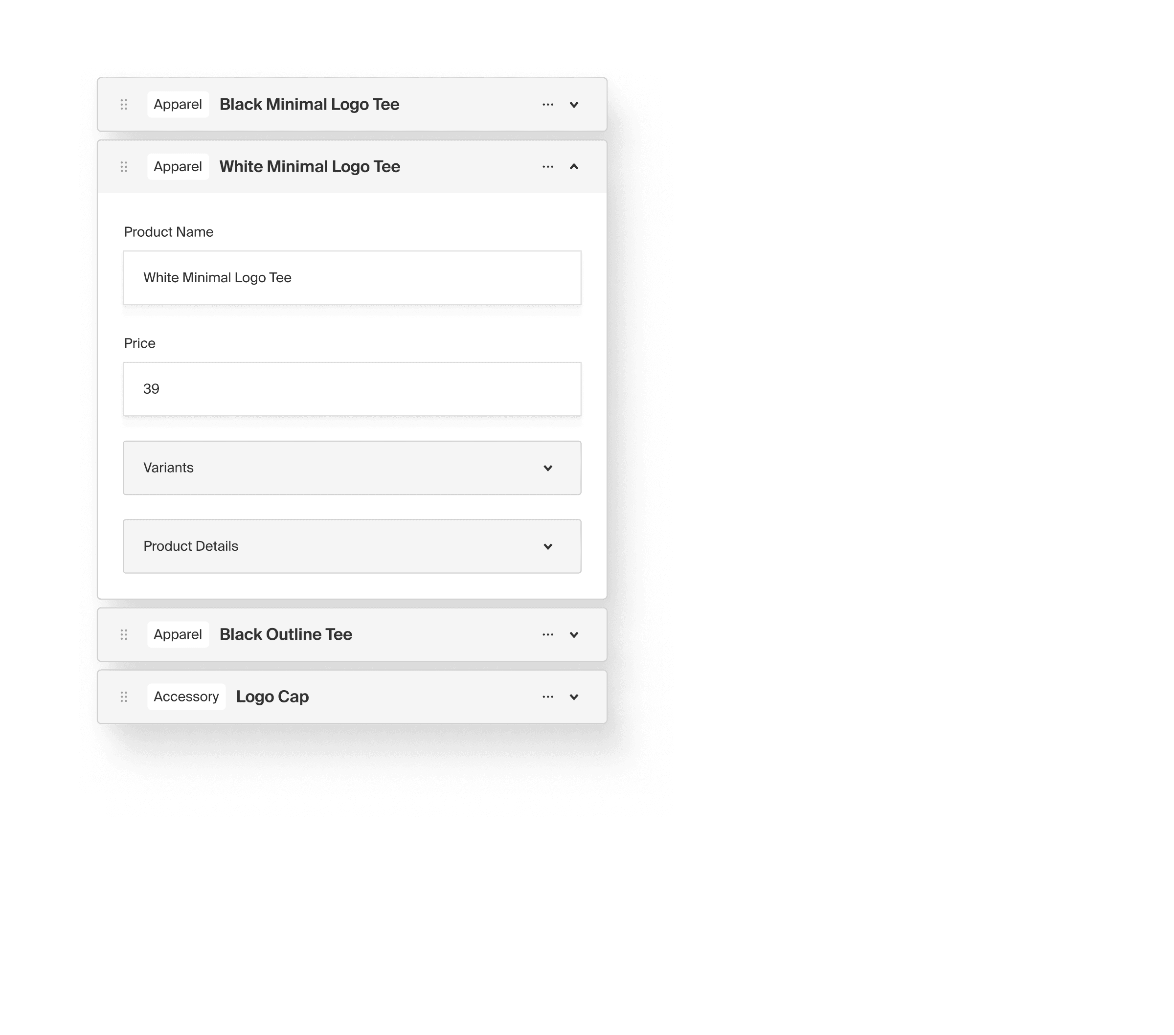 An array of product block fields.