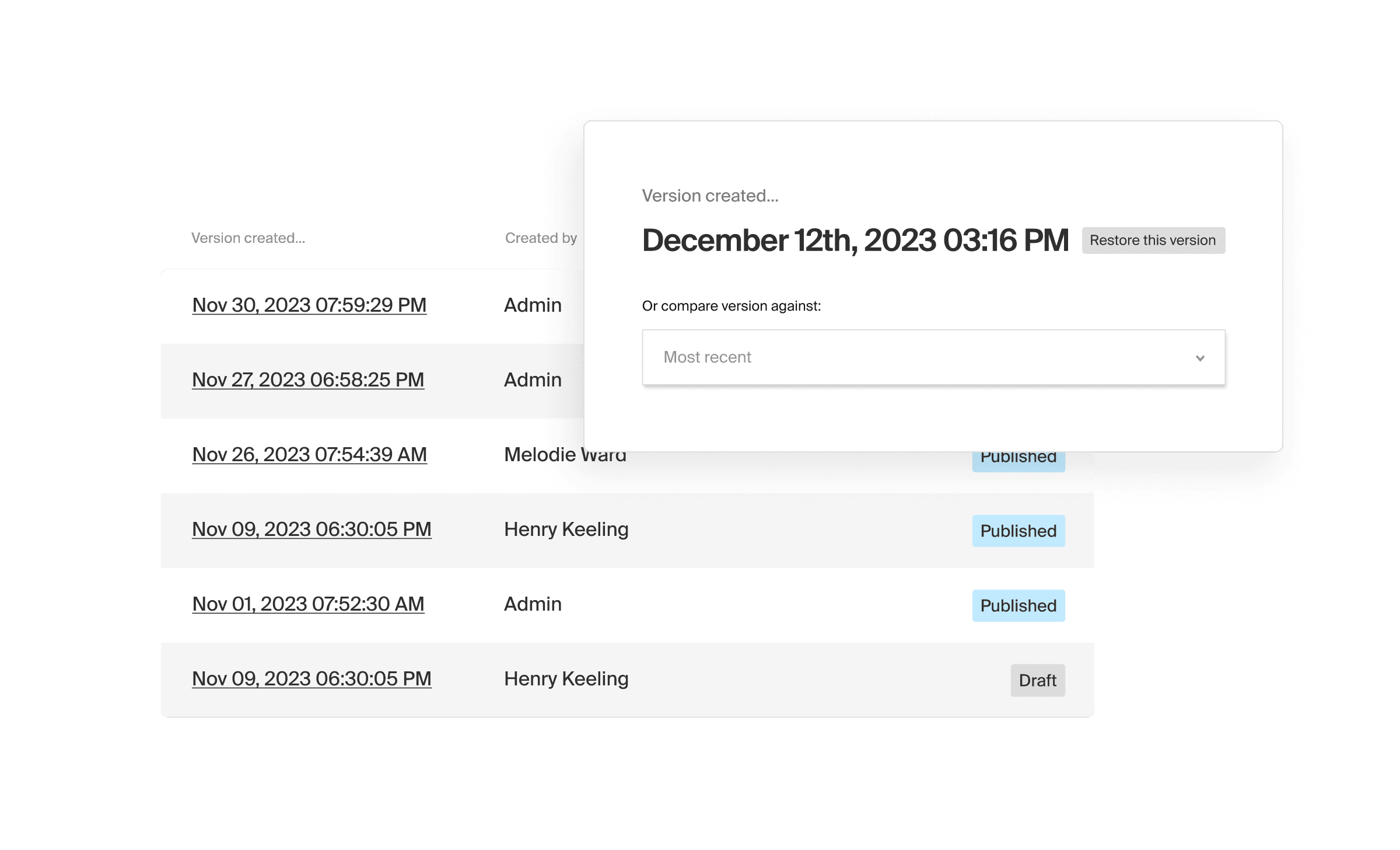 audit logs and version history