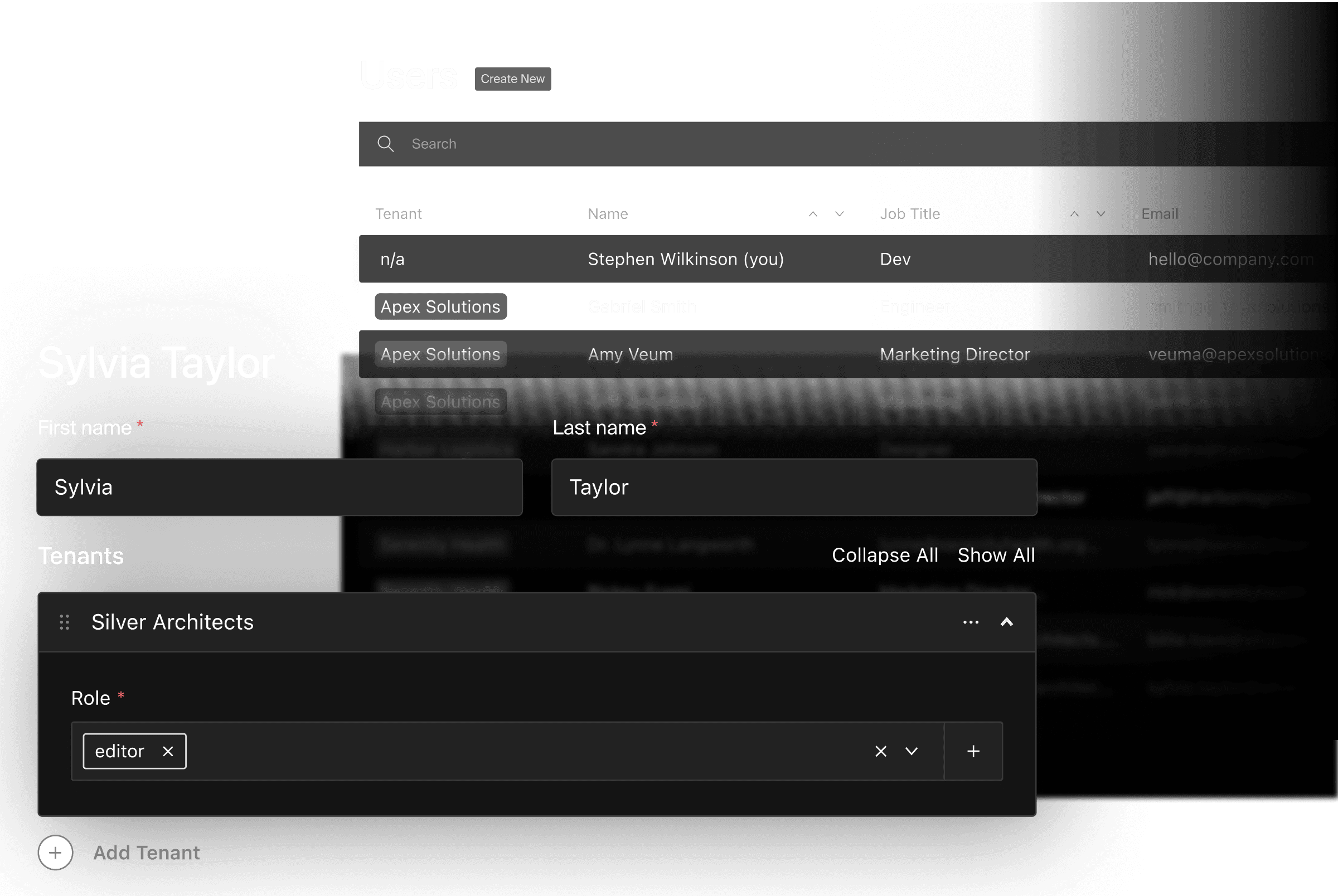 Multi-tenant user list and specific user with tenant role