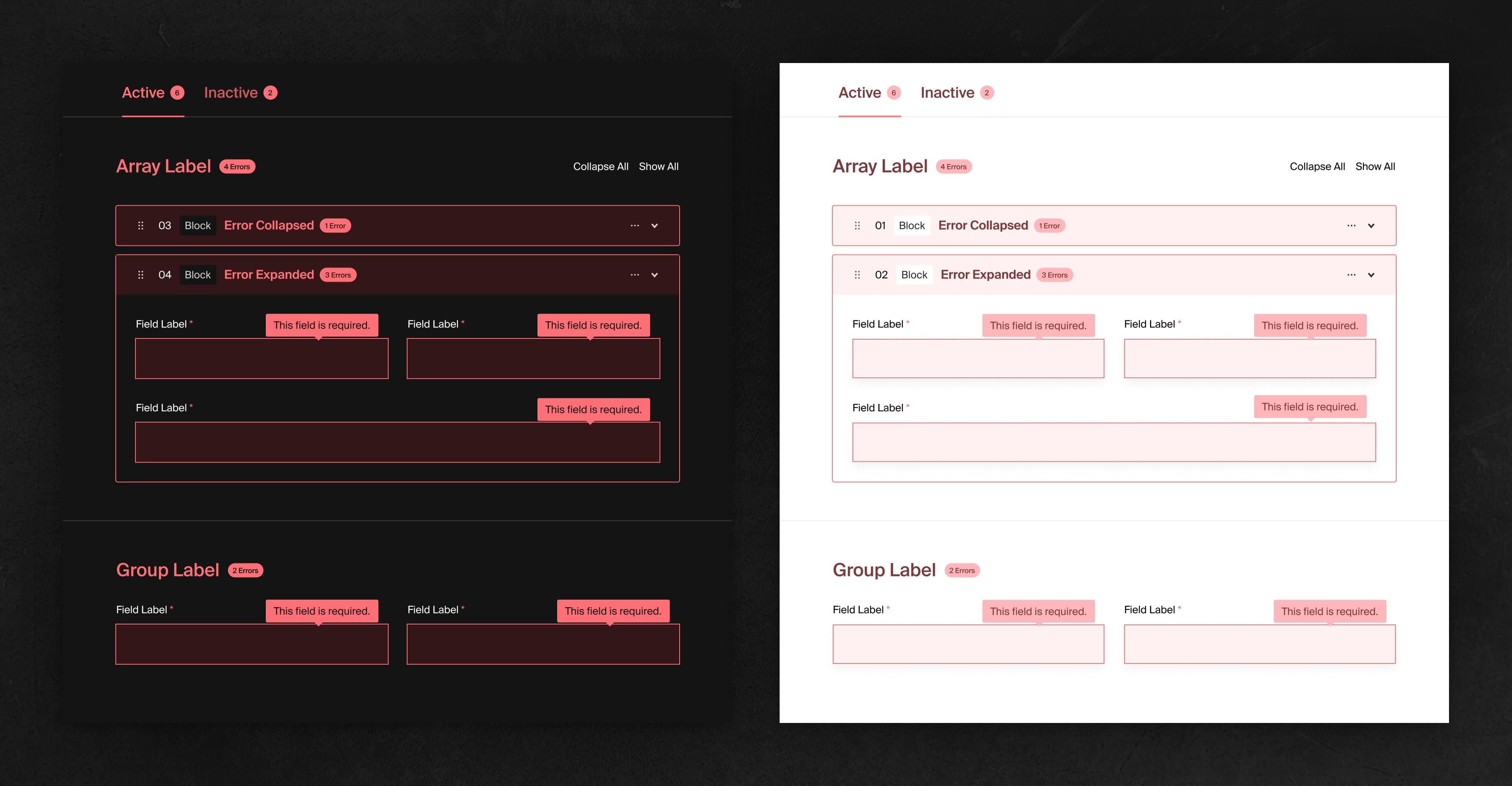 Nested Errors in Dark and Light Mode