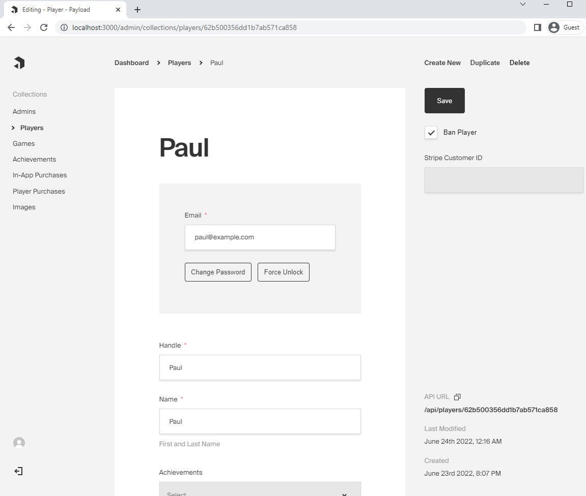 Payload CMS Ban Player Screenshot