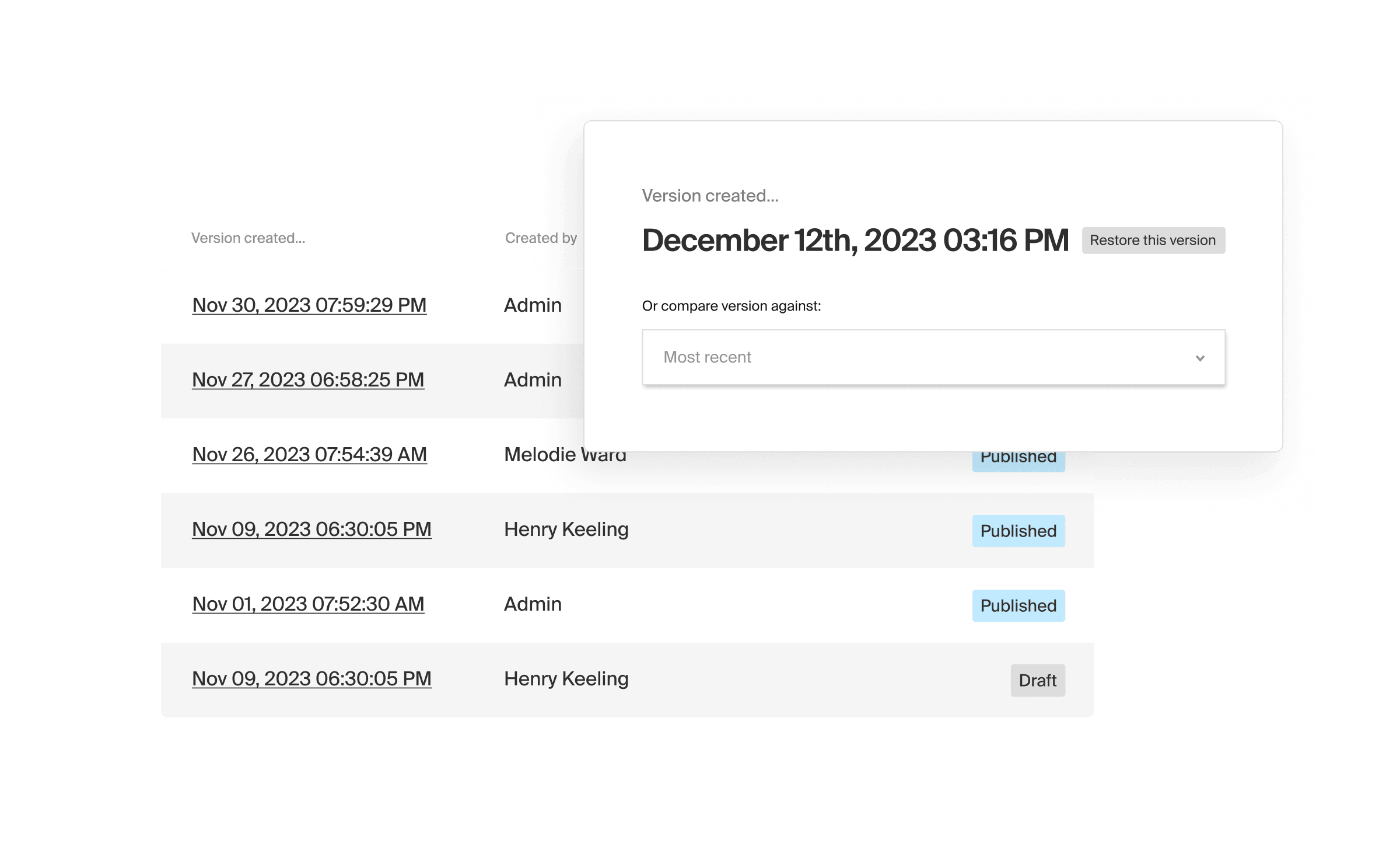 audit logs and version history