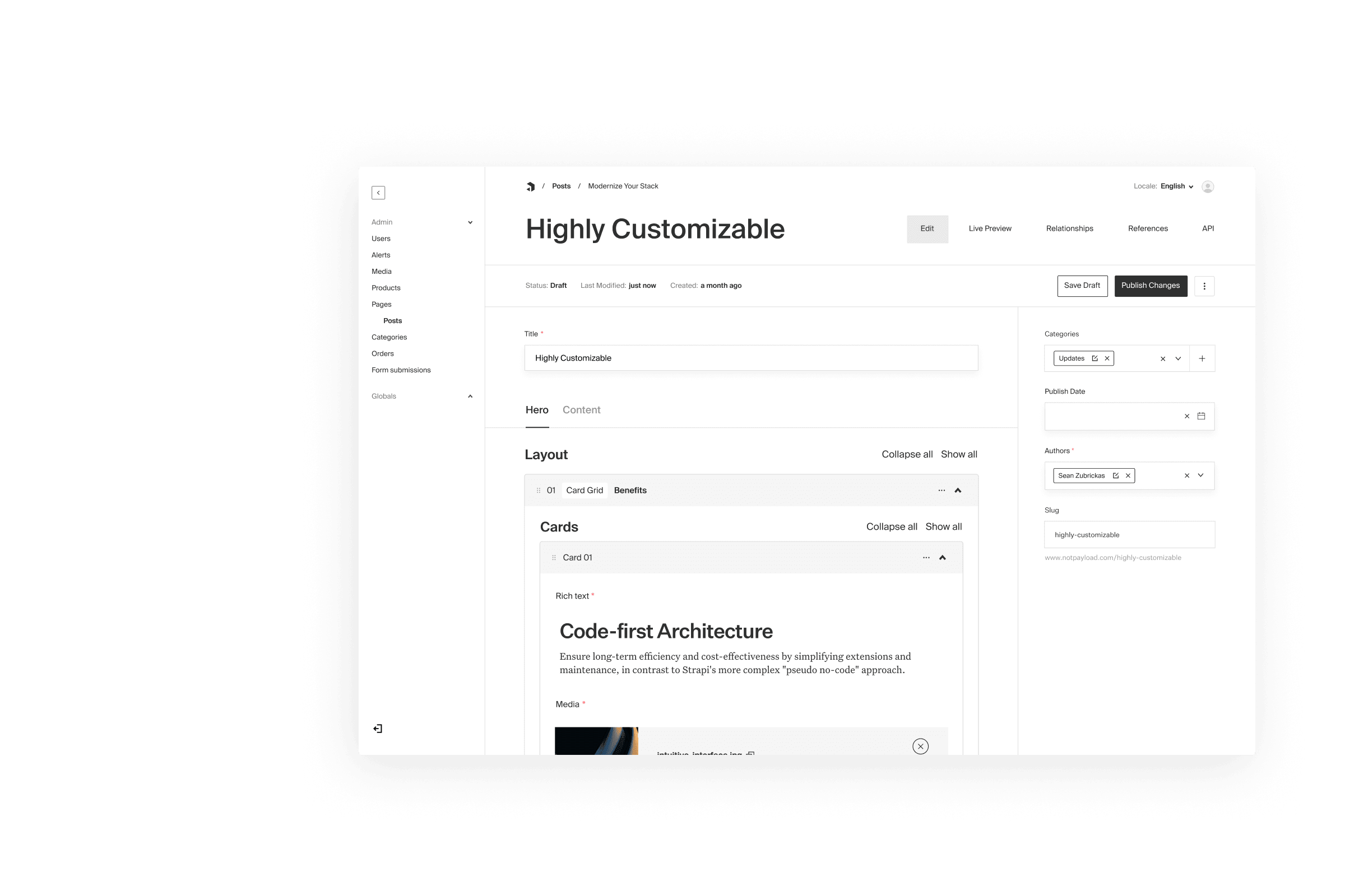 Highly customizable admin UI with Payload