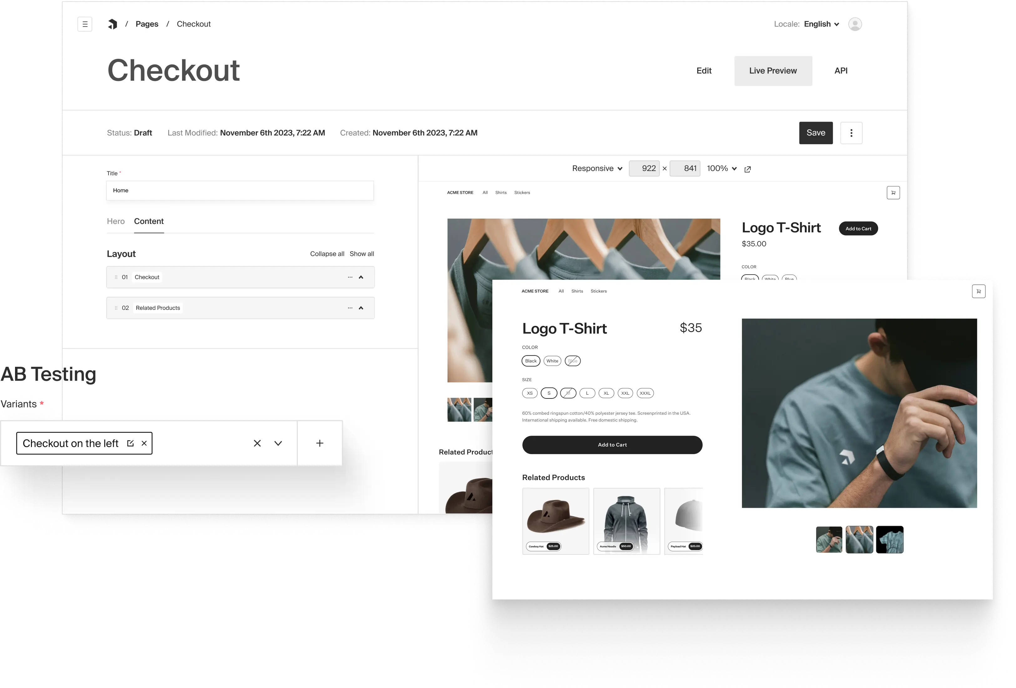 AB Testing a storefront variant with the checkout on the right, and one with the checkout on the left