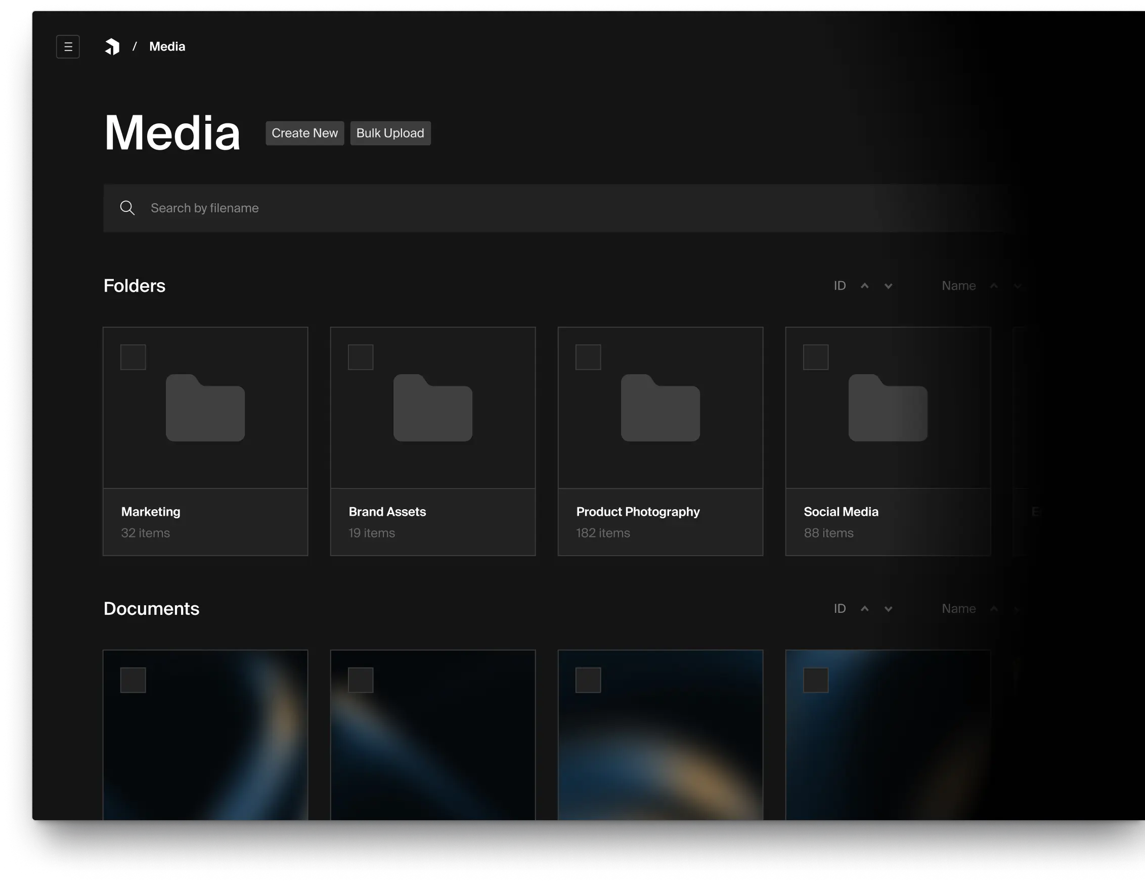 Folder view of a media collection.