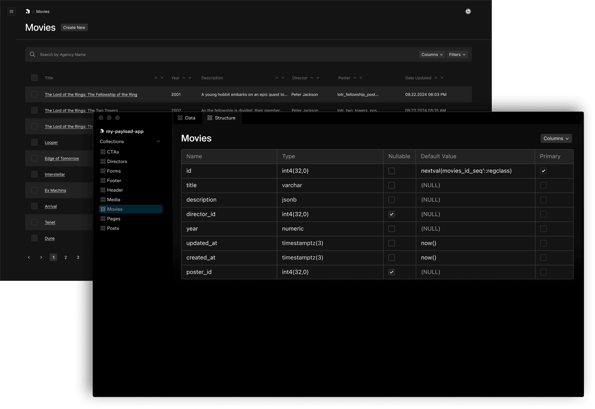 Payload's simple database structure