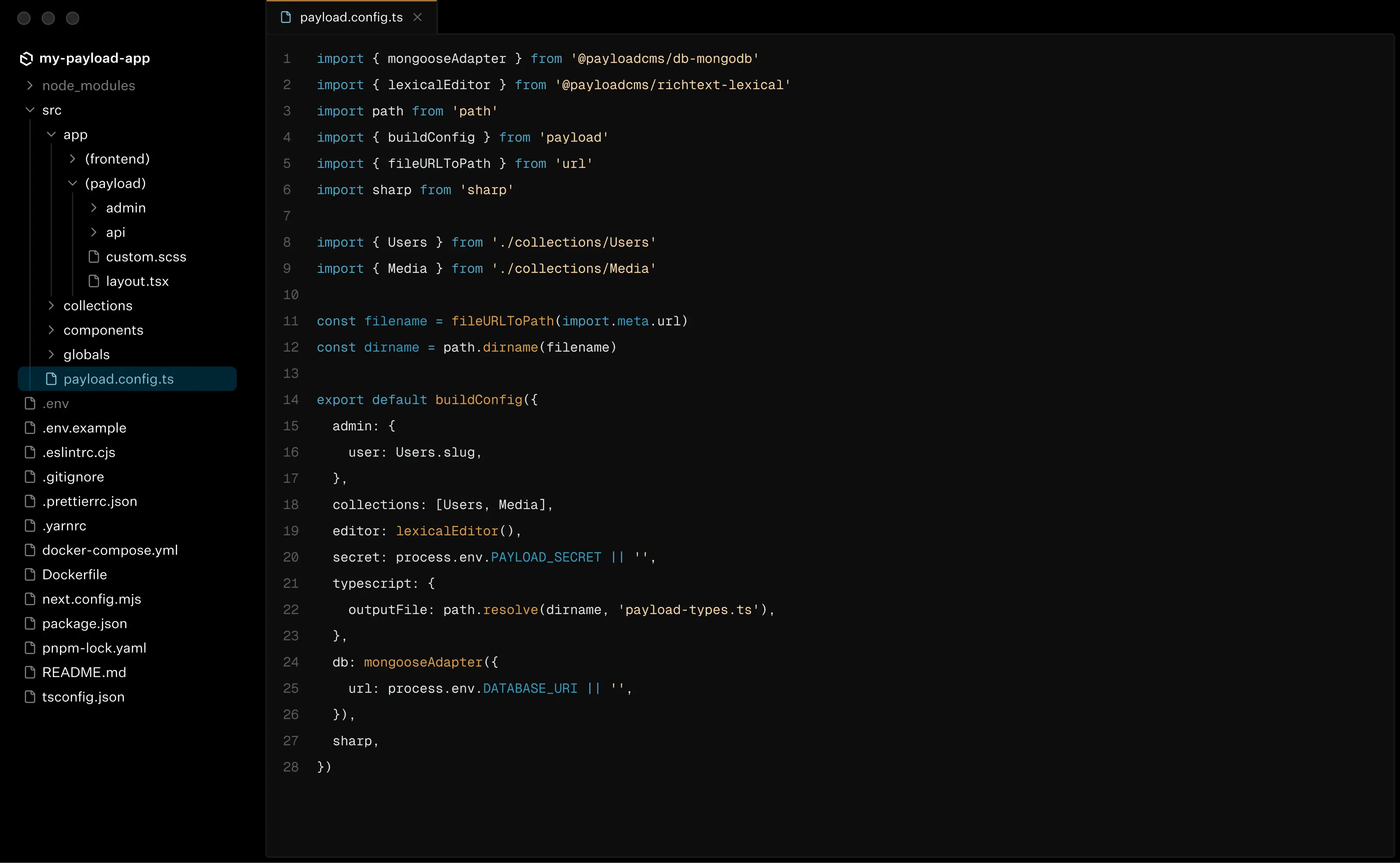 Payload app structure and config