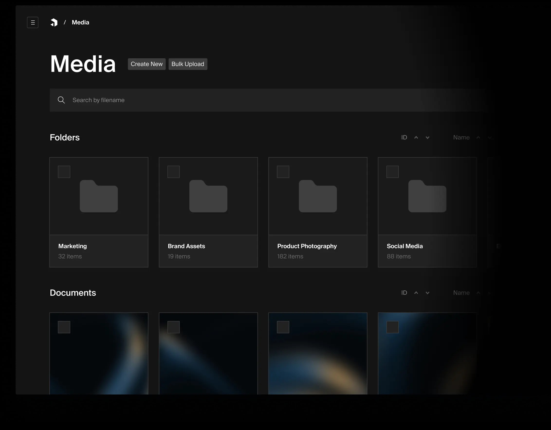 Folder view of a media collection.