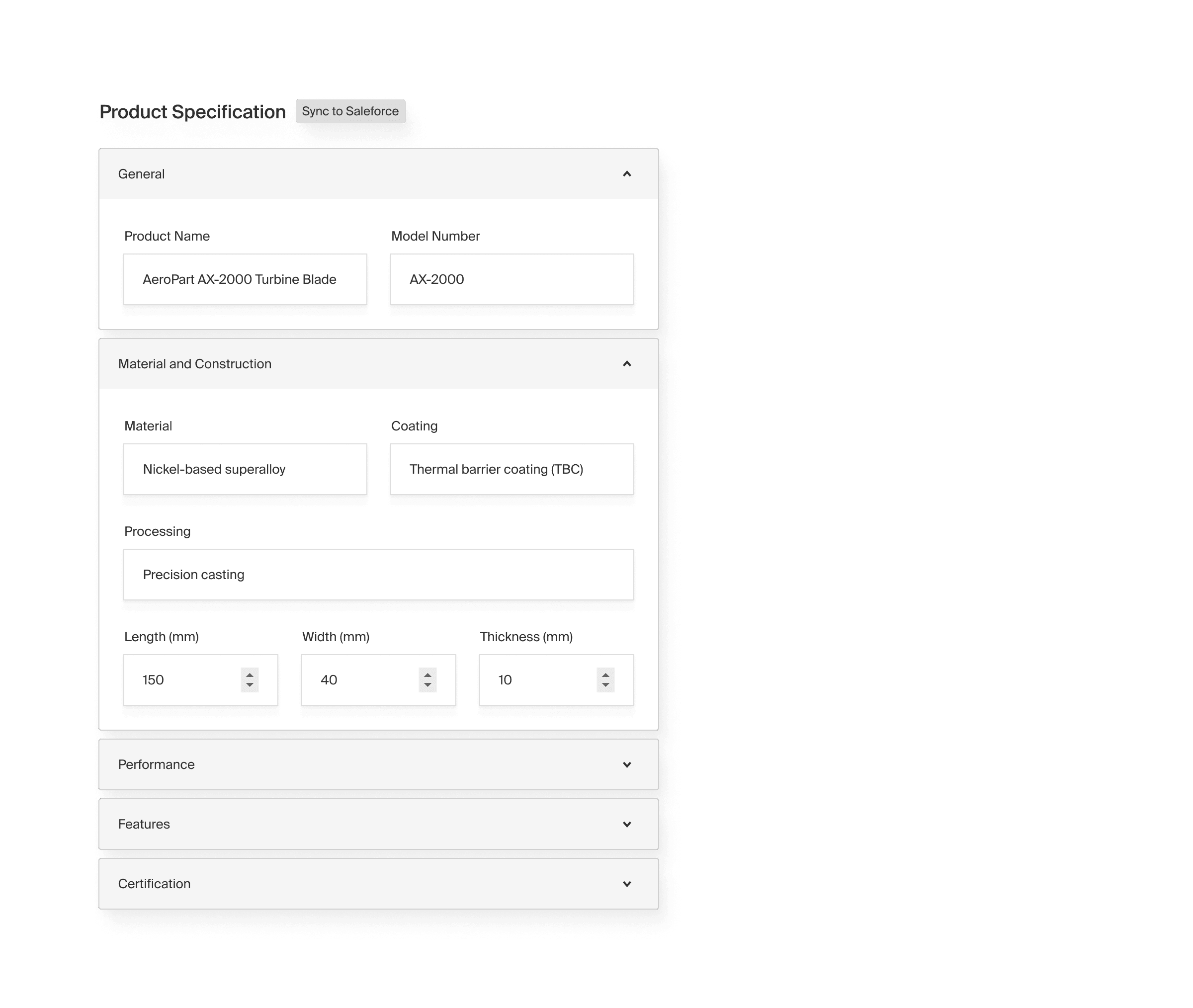 A product spec form.