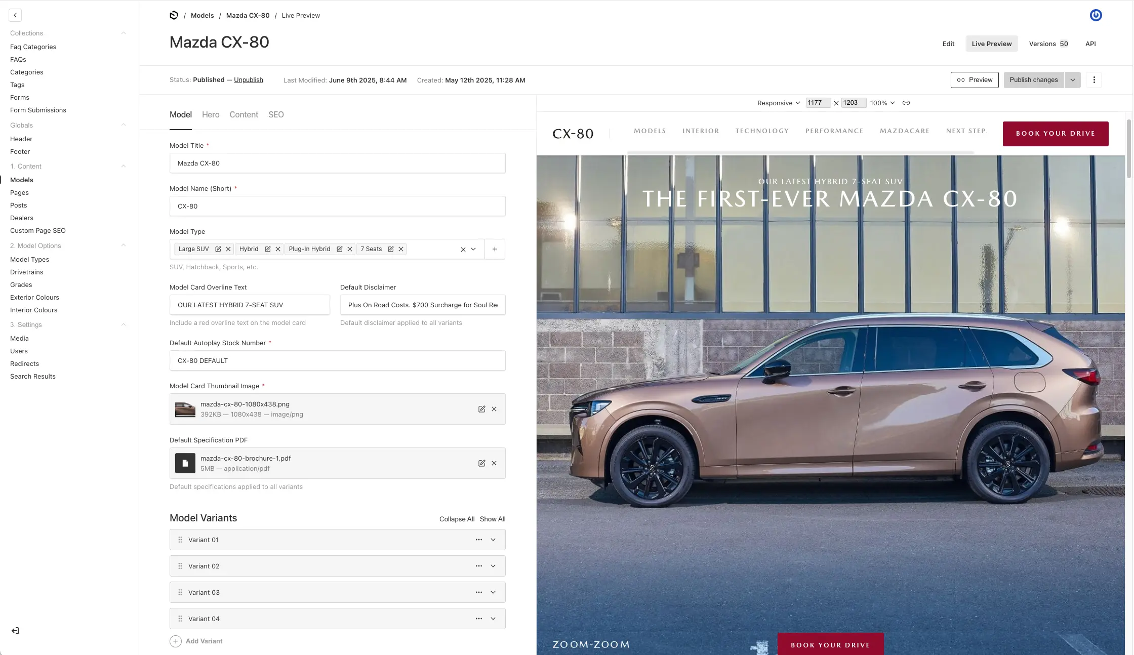 Mazda's CX-80 page in their CMS