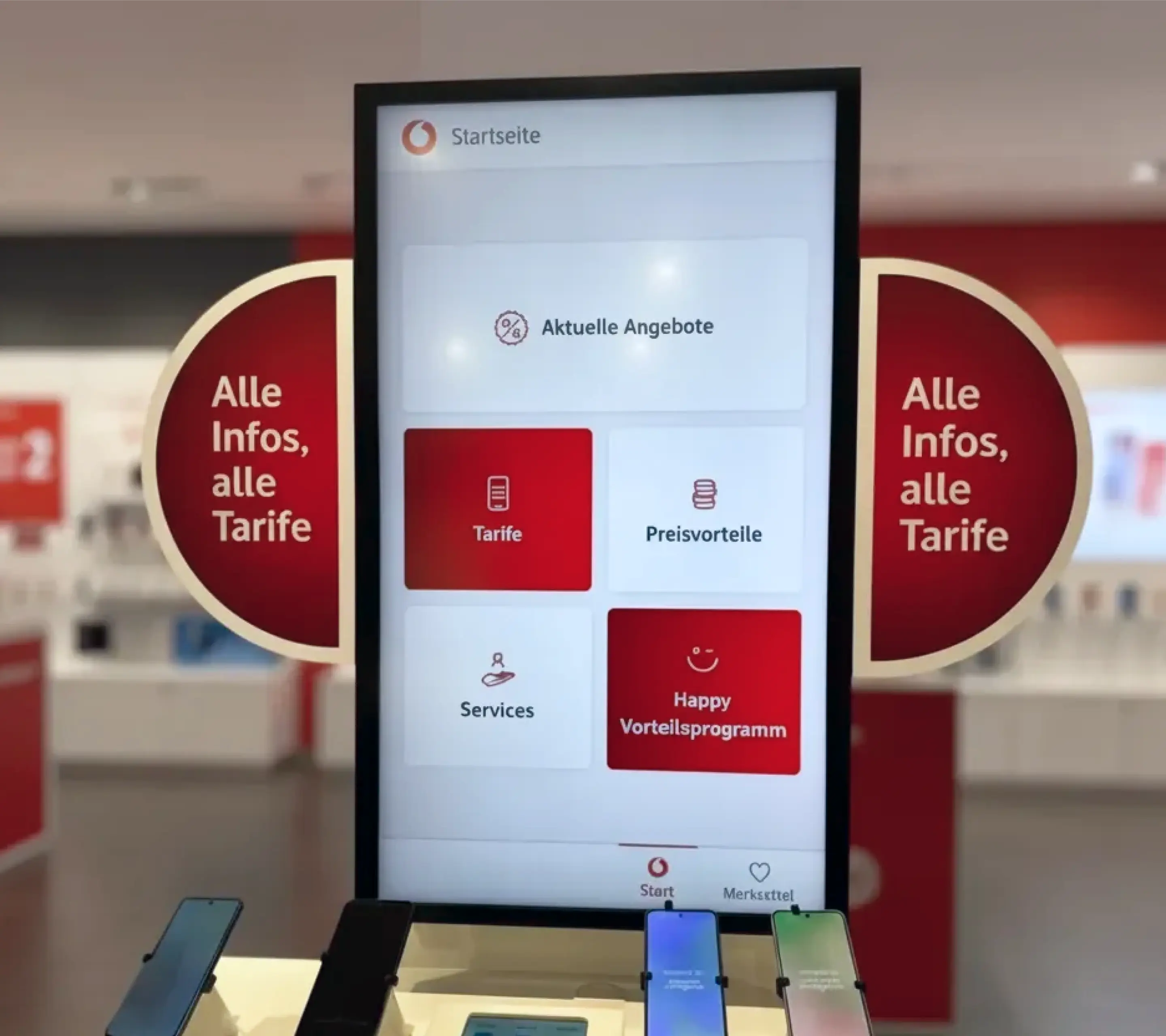 vodaphone in store kiosk with pemedia's designed screens