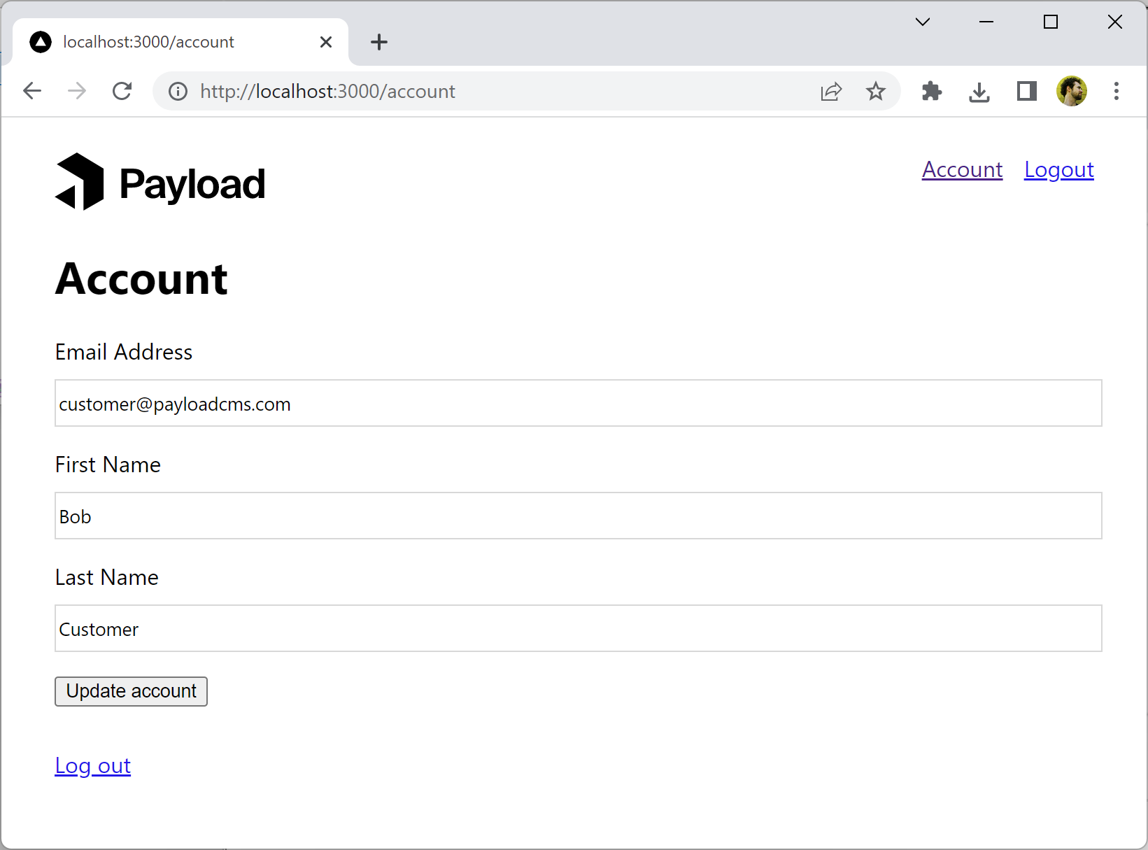 Payload Account Screenshot
