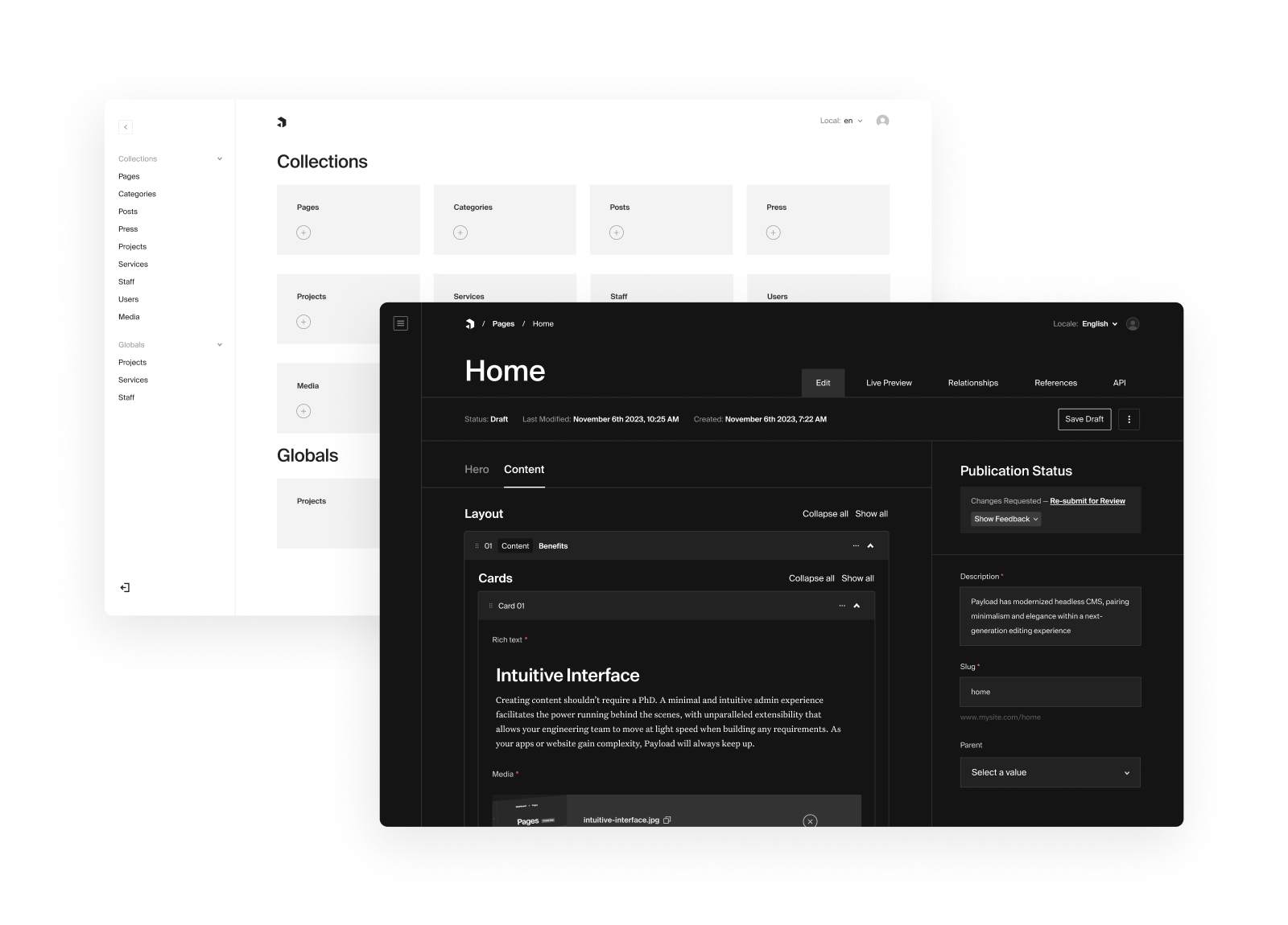 Payload's clean minimal admin panel interface
