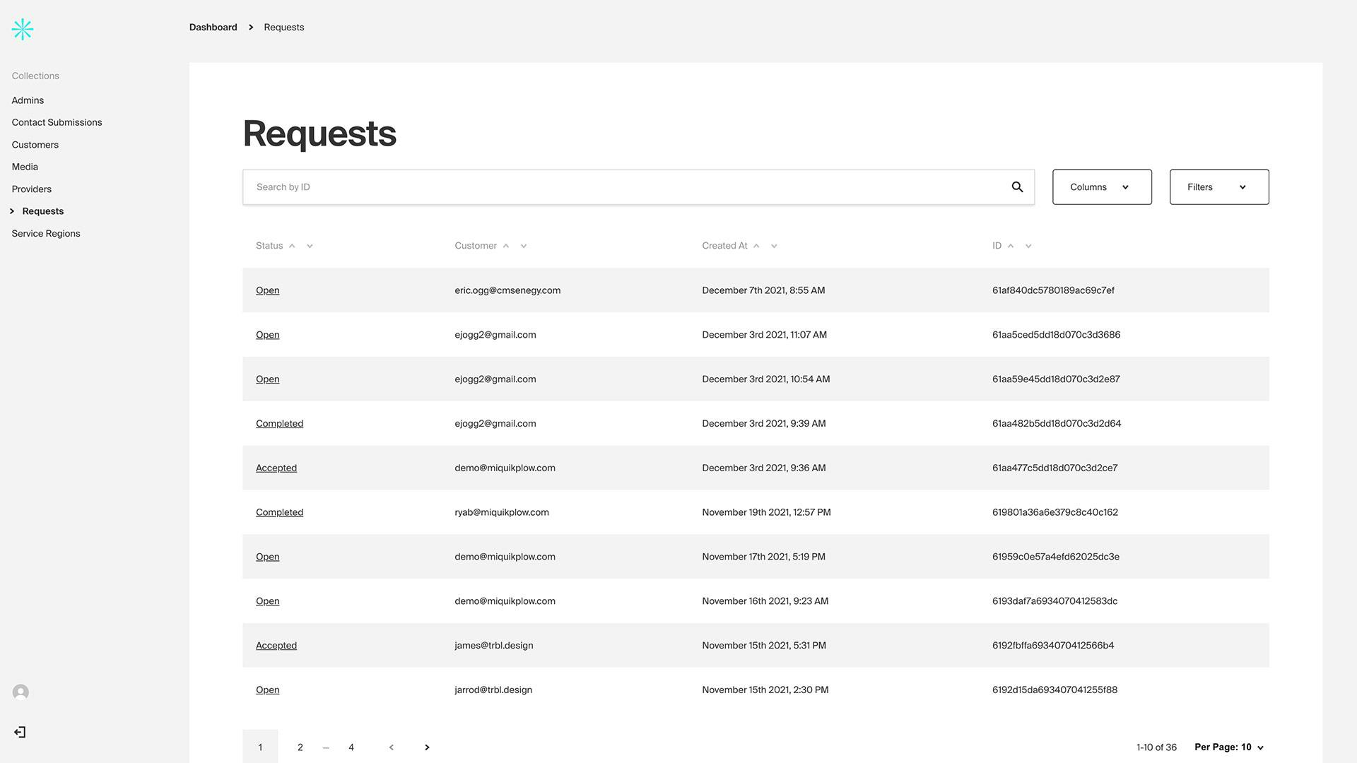 Quikplow Service Requests View