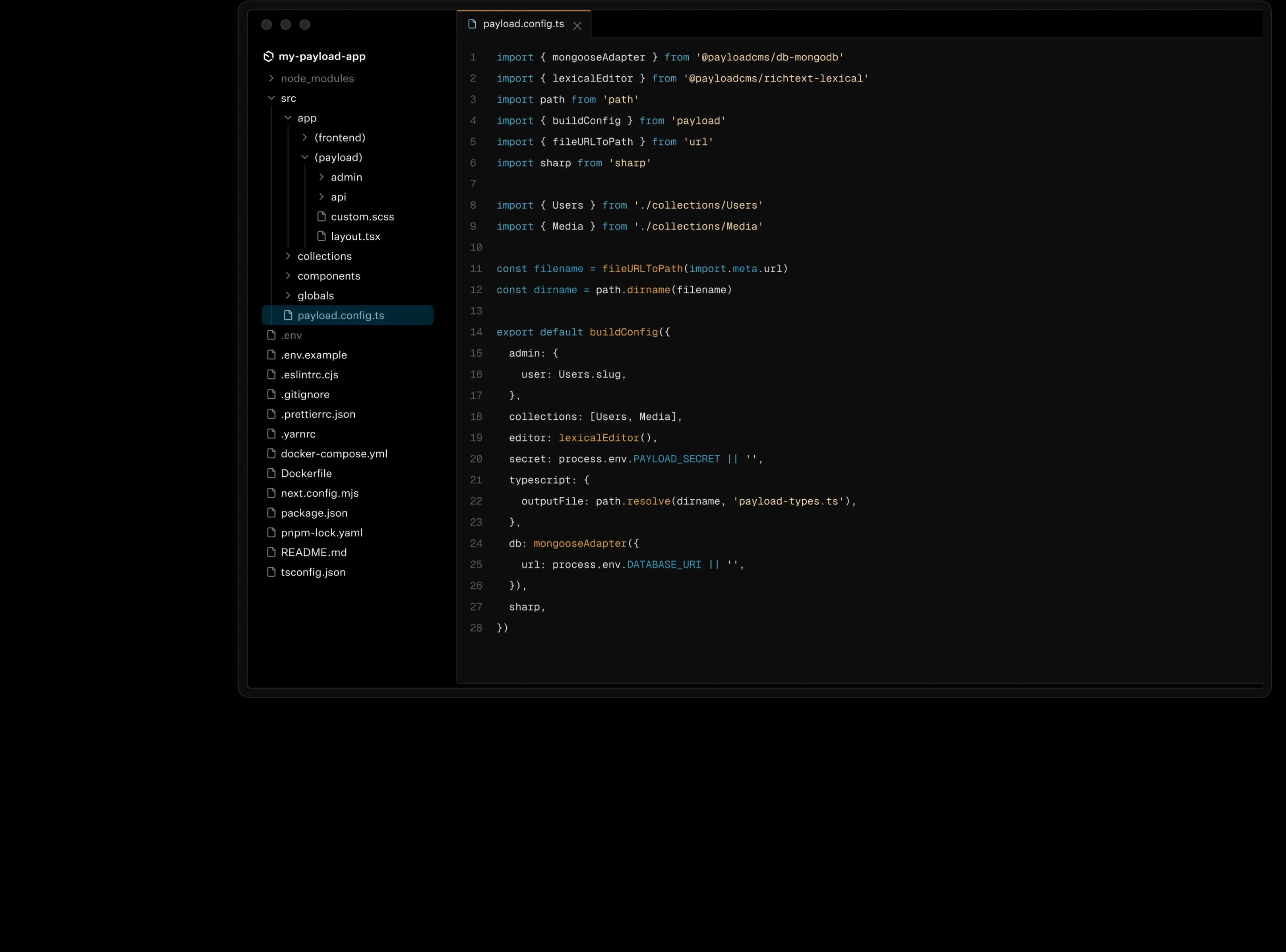 payload config in a code editor