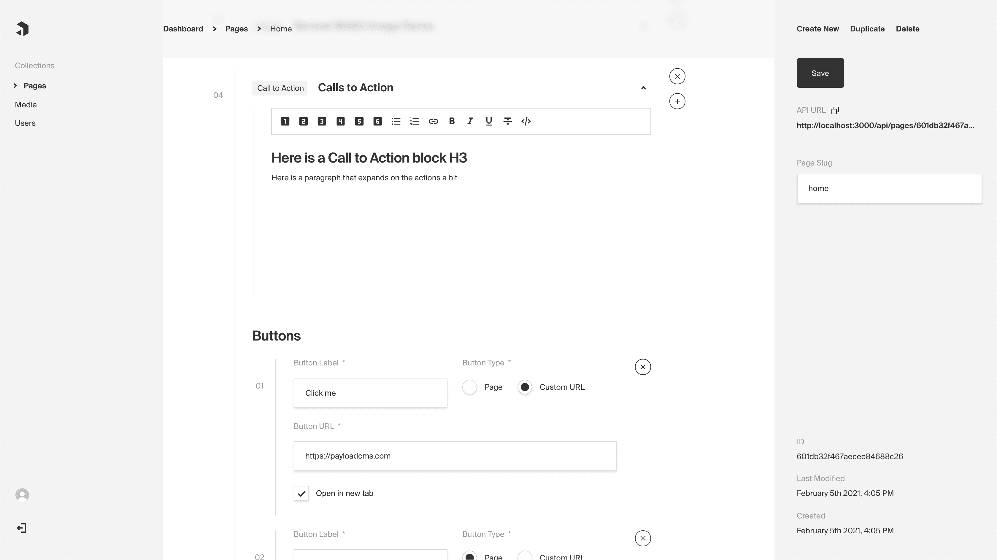 Payload CMS CTA Admin