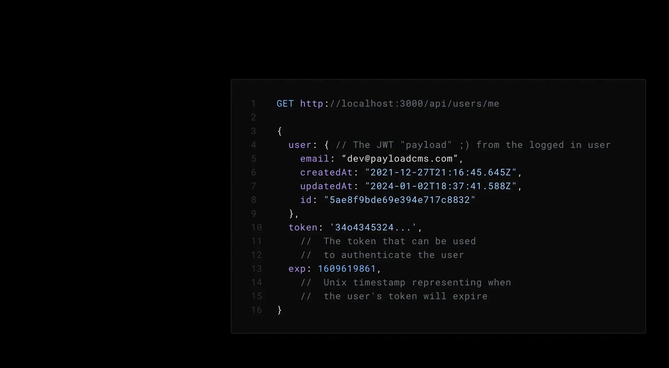 a code snippet for an example user collection API response.