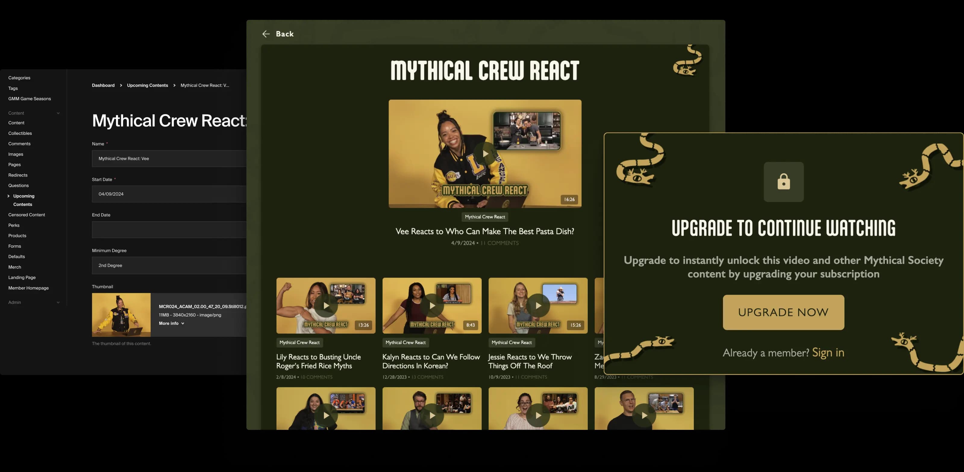 Mythical Society video library and paywall