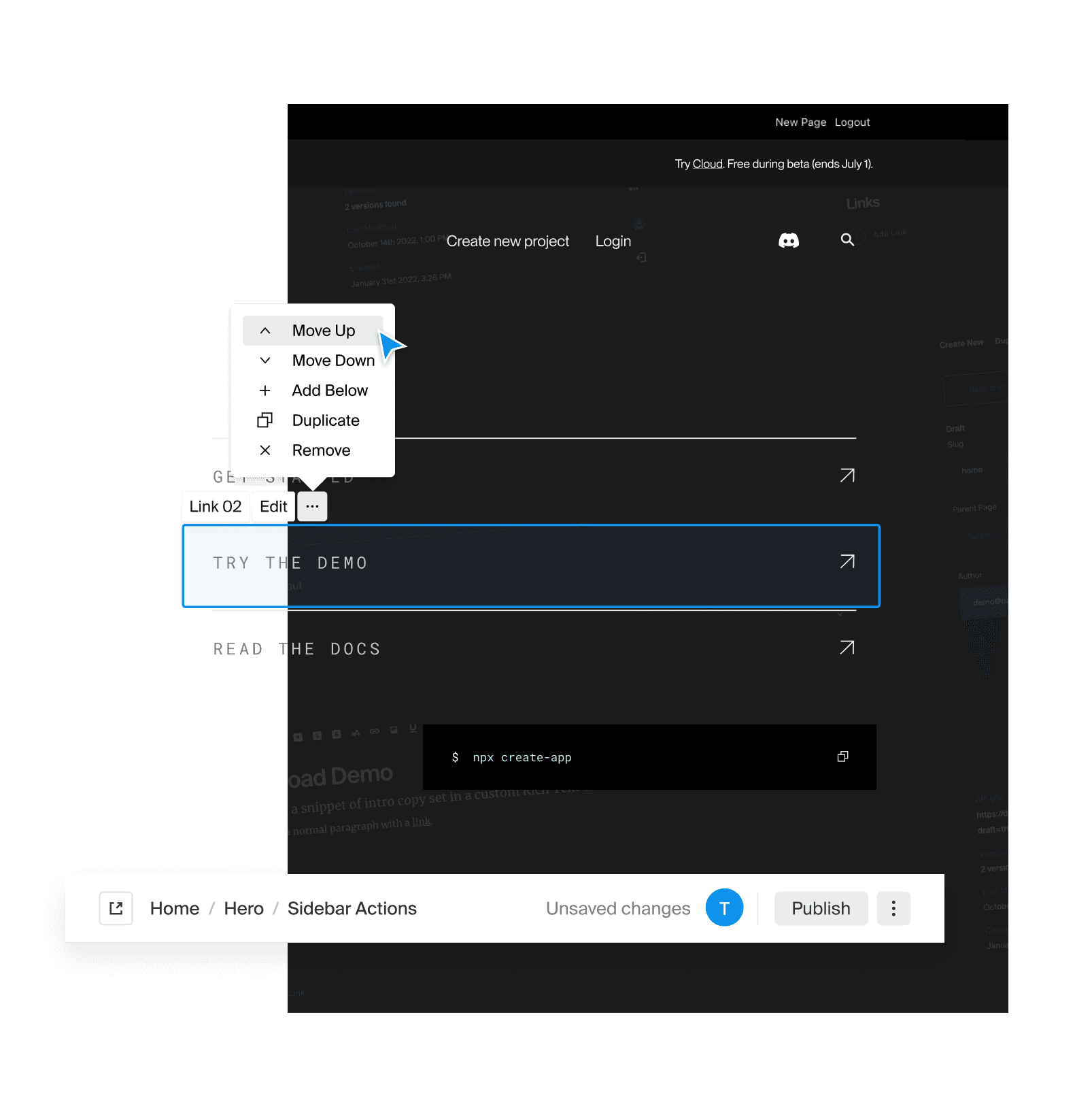 visual editing reordering menu and toolbar