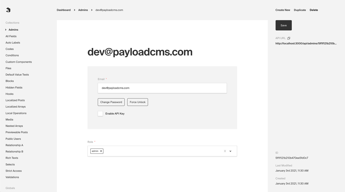 Authentication admin panel functionality