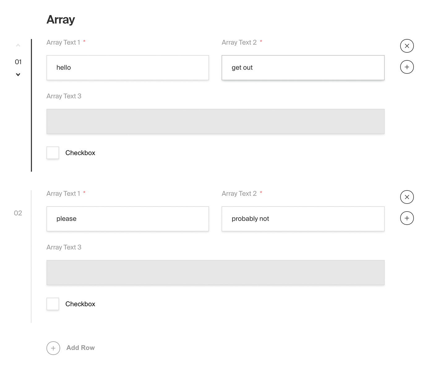 Array field in Payload admin panel