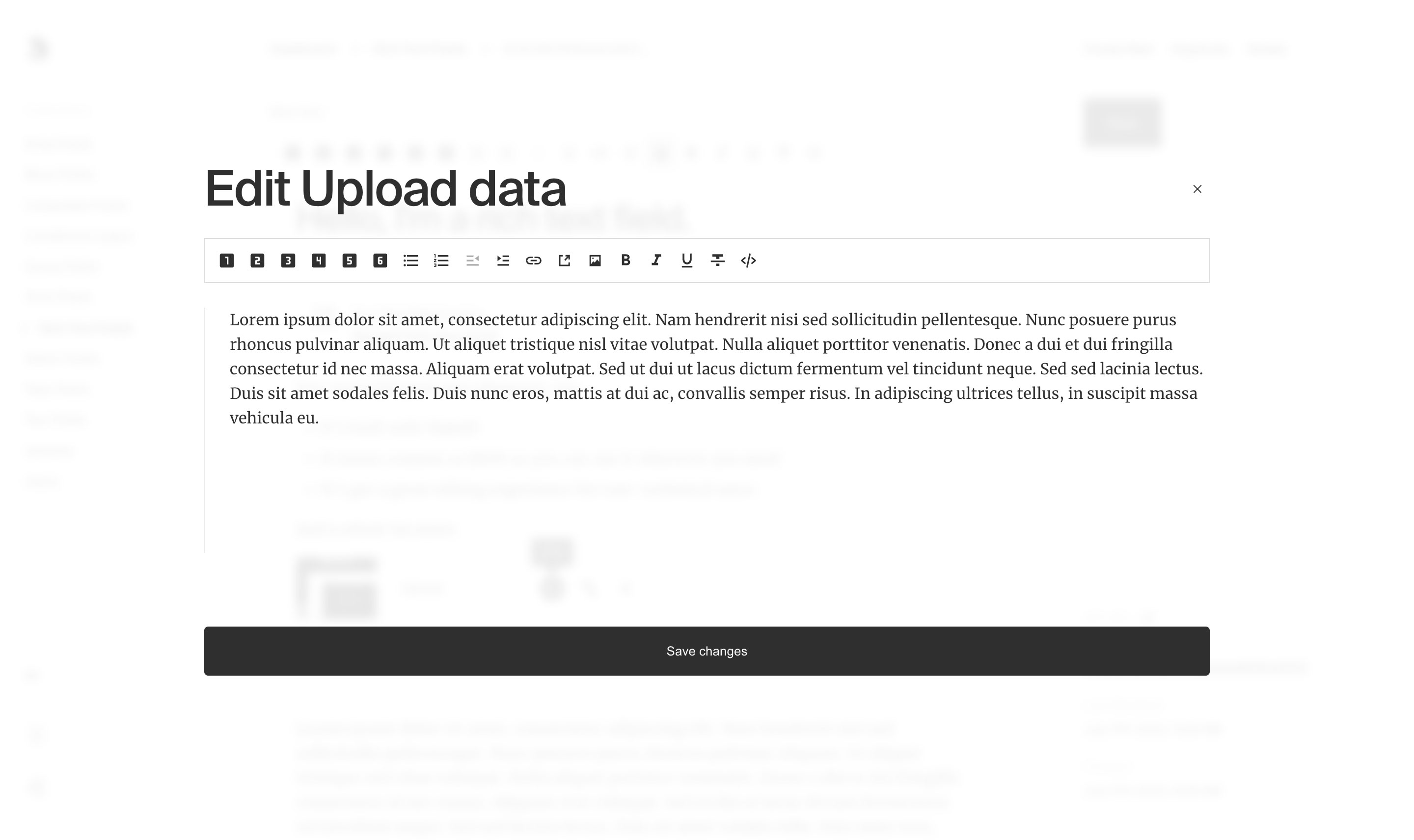 RichText upload element modal