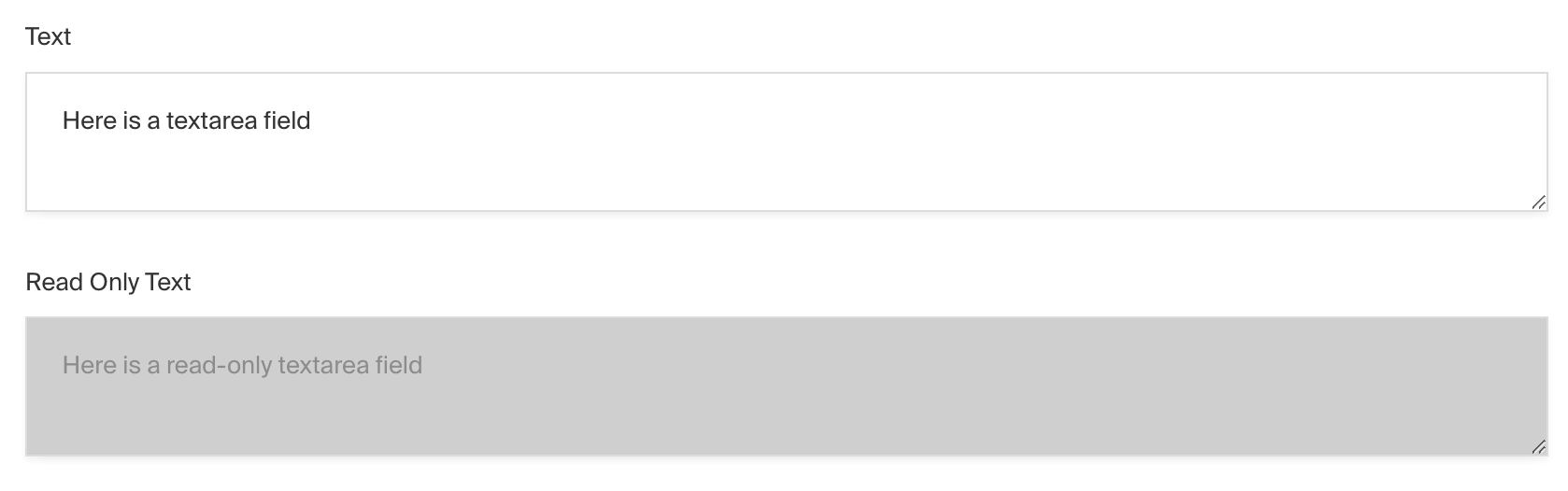 Shows a textarea field and read-only textarea field in the Payload Admin Panel