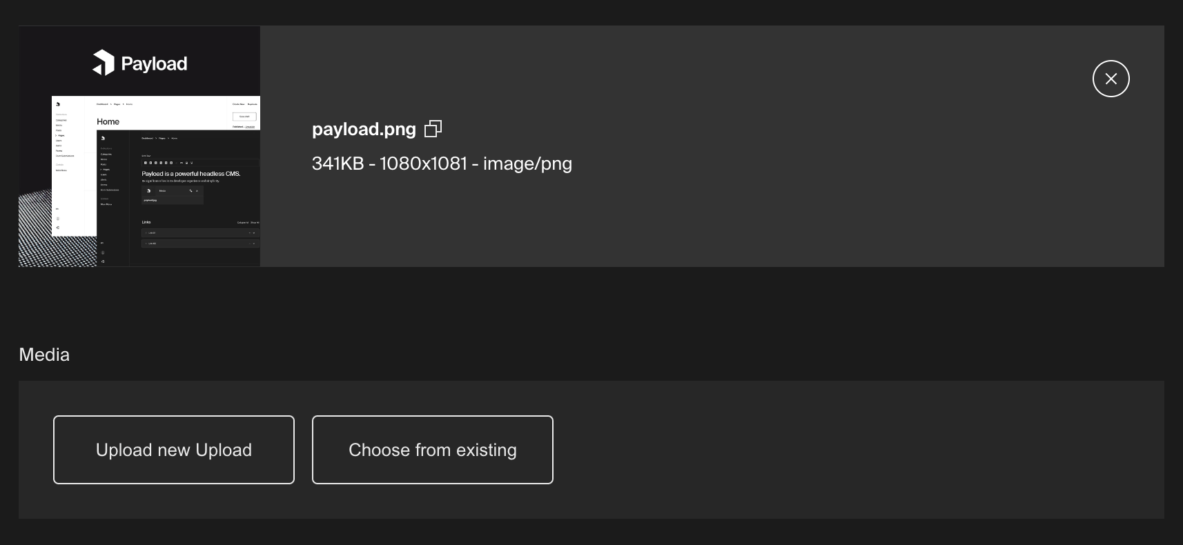 展示 Payload 管理面板中的上传字段